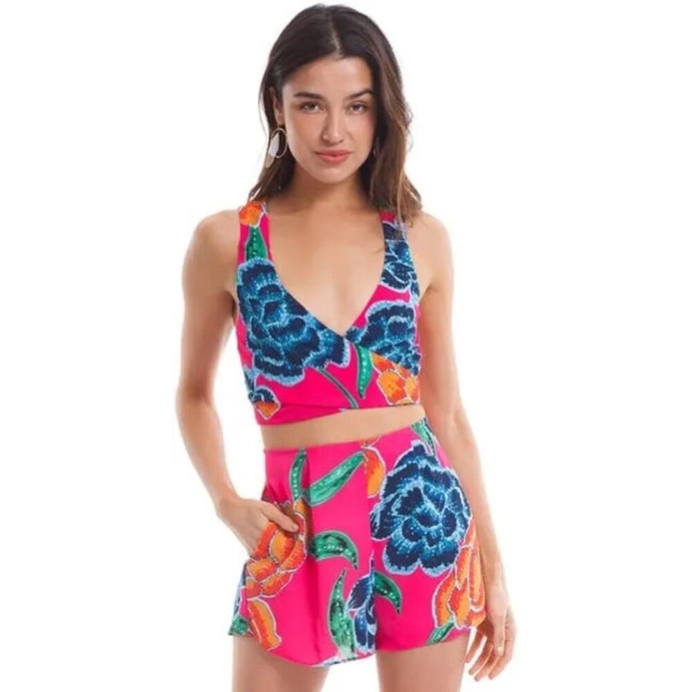 Show Me Your MuMu Set Small Conga Wrap Top Sawyer Shorts Floratopia Print Beach